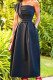 Black Elegant Solid Patchwork Asymmetrical Collar A Line Dresses
