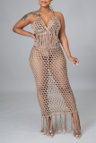 Camel Sexy Solid Hollowed Out Patchwork Swimwears