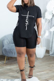 Blue Casual Print Patchwork Frenulum O Neck Short Sleeve Two Pieces