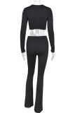 Black Fashion Sexy Solid Hollowed Out O Neck Long Sleeves Two Pieces
