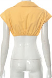 Yellow Fashion Casual Solid Basic V Neck Tops