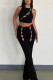 Black Fashion Sexy Solid Hollowed Out O Neck Sleeveless Two Pieces