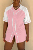 Pink Fashion Casual Solid Patchwork V Neck Tops