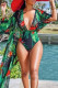 Black Green Fashion Sexy Print Basic V Neck Plus Size Swimwear (With Paddings)
