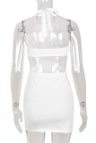 White Fashion Sexy Solid Bandage Backless O Neck Sleeveless Dress Dresses