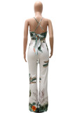 White Sexy Casual Print Bandage Backless Spaghetti Strap Sleeveless Two Pieces