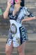 Black And White Fashion Street Print Letter Turndown Collar Shirt Dress Dresses