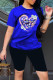 Blue Fashion Casual Print Basic O Neck Short Sleeve Two Pieces