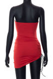 Red Fashion Sexy Solid Hollowed Out Patchwork Backless Strapless Irregular Dress