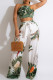 White Sexy Casual Print Bandage Backless Spaghetti Strap Sleeveless Two Pieces