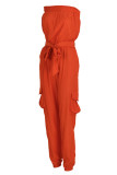 Orange Sexy Solid Split Joint Strapless Straight Jumpsuits