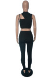 Orange Fashion Sexy Solid Hollowed Out Patchwork Turtleneck Sleeveless Two Pieces