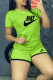 Fluorescent Green Fashion Casual Print Patchwork O Neck Short Sleeve Two Pieces