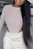 White Fashion Sexy Solid Hollowed Out See-through O Neck Skinny Bodysuits