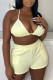 Cream White Sexy Casual Solid Bandage Backless Halter Sleeveless Two Pieces