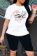 White Fashion Casual Print Basic O Neck Short Sleeve Two Pieces