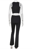 Black Fashion Sexy Solid Hollowed Out O Neck Sleeveless Two Pieces