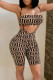 Brown Fashion Sexy Print Patchwork Strapless Two Pieces