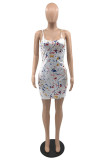 White Fashion Sexy Print Backless Spaghetti Strap Sleeveless Dress Dresses