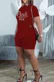 Blue Casual Solid Patchwork Frenulum Hot Drill O Neck Short Sleeve Two Pieces