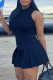 Deep Blue Fashion Casual Solid Patchwork O Neck Sleeveless Two Pieces