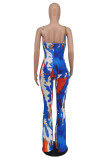 Multicolor Sexy Casual Print Backless Spaghetti Strap Skinny Jumpsuits