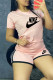 Light Pink Fashion Casual Print Patchwork O Neck Short Sleeve Two Pieces