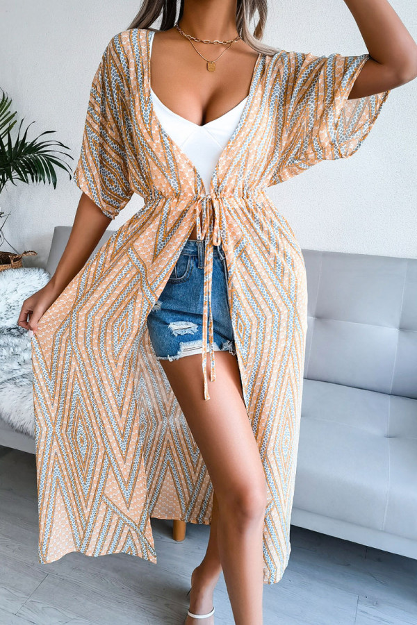 Orange Casual Print Bandage Patchwork Swimwears Cover Up