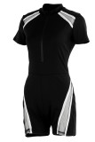 Black Casual Sportswear Solid Patchwork Zipper Zipper Collar Regular Rompers