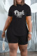 Black Casual Print Patchwork Frenulum Slit O Neck Short Sleeve Two Pieces