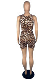 Rose Red Fashion Casual Print Leopard Basic O Neck Sleeveless Two Pieces
