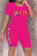 Rose Red Fashion Casual Letter Print Basic O Neck Short Sleeve Two Pieces