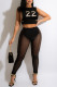 Black Fashion Sexy Print See-through O Neck Sleeveless Two Pieces