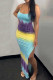 Multi-color Sexy Print Patchwork Backless Slit Spaghetti Strap Straight Dresses