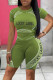 Green Casual Sportswear Print Patchwork O Neck Short Sleeve Two Pieces