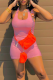 Pink Casual Solid Patchwork U Neck Skinny Rompers