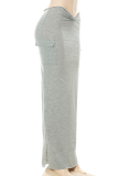 Grey Casual Solid Patchwork Skinny Mid Waist Pencil Solid Color Bottoms