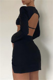 Apricot Fashion Sexy Solid Patchwork Backless V Neck Long Sleeve Two Pieces