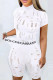 White Fashion Street Solid Patchwork Letter O Neck Short Sleeve Two Pieces