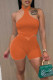 Tangerine Red Sexy Sportswear Solid Patchwork Asymmetrical Halter Sleeveless Two Pieces