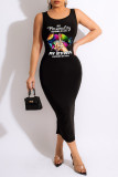 Pink Casual Print Patchwork U Neck One Step Skirt Dresses