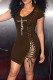 Brown Sexy Print Bandage Hollowed Out Patchwork U Neck One Step Skirt Dresses