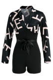Stripe Casual Print Patchwork V Neck Straight Rompers