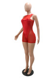 Red Fashion Sexy Solid Patchwork See-through O Neck Skinny Romper