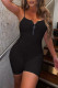 Black Sexy Solid Patchwork Zipper Spaghetti Strap Regular Rompers