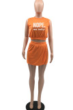 Tangerine Casual Print Patchwork O Neck Sleeveless Two Pieces