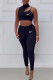 Black Fashion Casual Print Patchwork O Neck Sleeveless Two Pieces