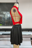Red Fashion Sexy Print Patchwork Turtleneck Sleeveless Two Pieces