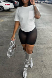 White Fashion Casual Solid Patchwork O Neck Short Sleeve Two Pieces