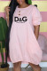 Pink Fashion Casual Print Letter O Neck Lantern Skirt Dresses